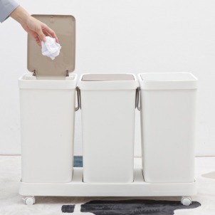 [박스만스크래치] 가정용 원터치 재활용 분리수거함 쓰레기통 이동형 3칸 (비닐,스티커 증정)