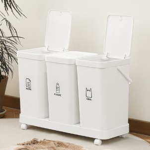 [스크래치A/T등급]가정용 원터치 재활용 분리수거함 쓰레기통 이동형 3칸 - 화이트