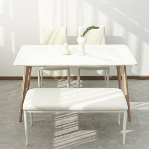 바네스데코 끌레르 4인용 세라믹 식탁세트 직각 마블 무광 세라믹 식탁세트 벤치1+의자2 1400