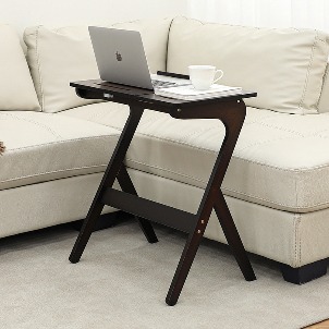 [박스만스크래치] 대나무 원목 각도조절 사이드 노트북 간이 거실 테이블 책상 (브라운)
